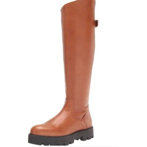 Franco Sarto Balinboot Tall Boots 7.5 NWOT Knee High Cognac Brown Leather Lug